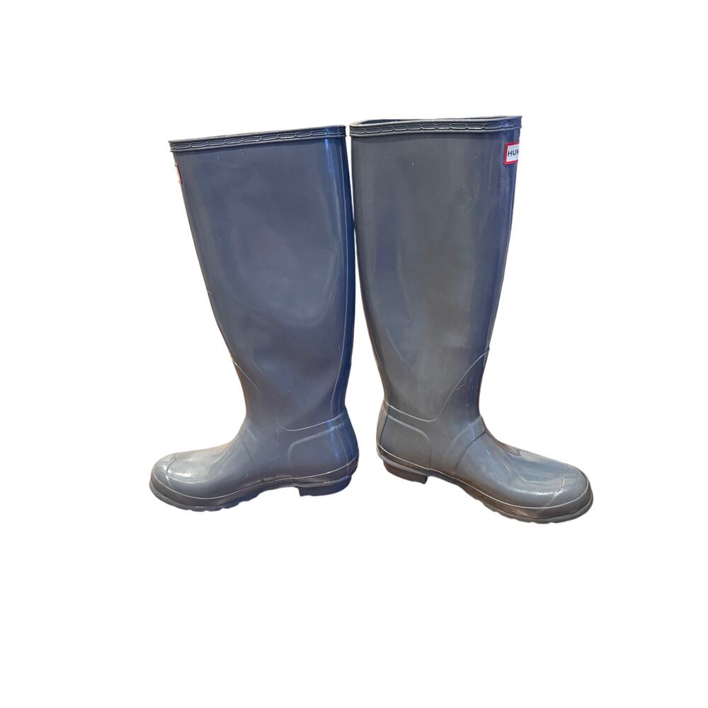 Hunter Women's 9 Original Tall Gloss Rain Boots $190 Waterproof Pull On Gray - Picture 6 of 8